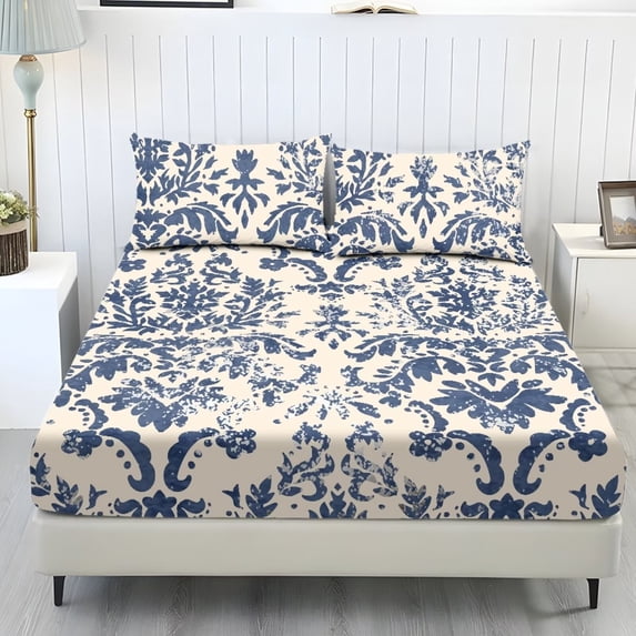 Bulopur Western Floral Twin Sheets 3 Pieces Bed Sheets Set, Soft Fade Resistant Easy Care Bedding Set All Season Wrinkle Free Bottom Bedsheet for Twin Size Bed
