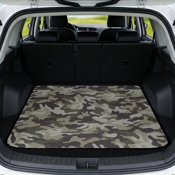Bulopur Woodland Camo Car Trunk Mat 29" x 39", Traditional Hunting Camouflage Print, All Weather Cargo Liner, Non-Slip Waterproof Washable Rear Trunk Liner for Hunting & Camping
