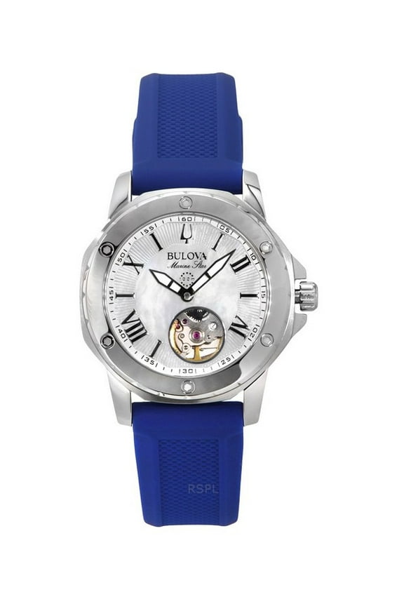 96L324 Men's Marine Star Open Heart Mop Dial Strap Watch