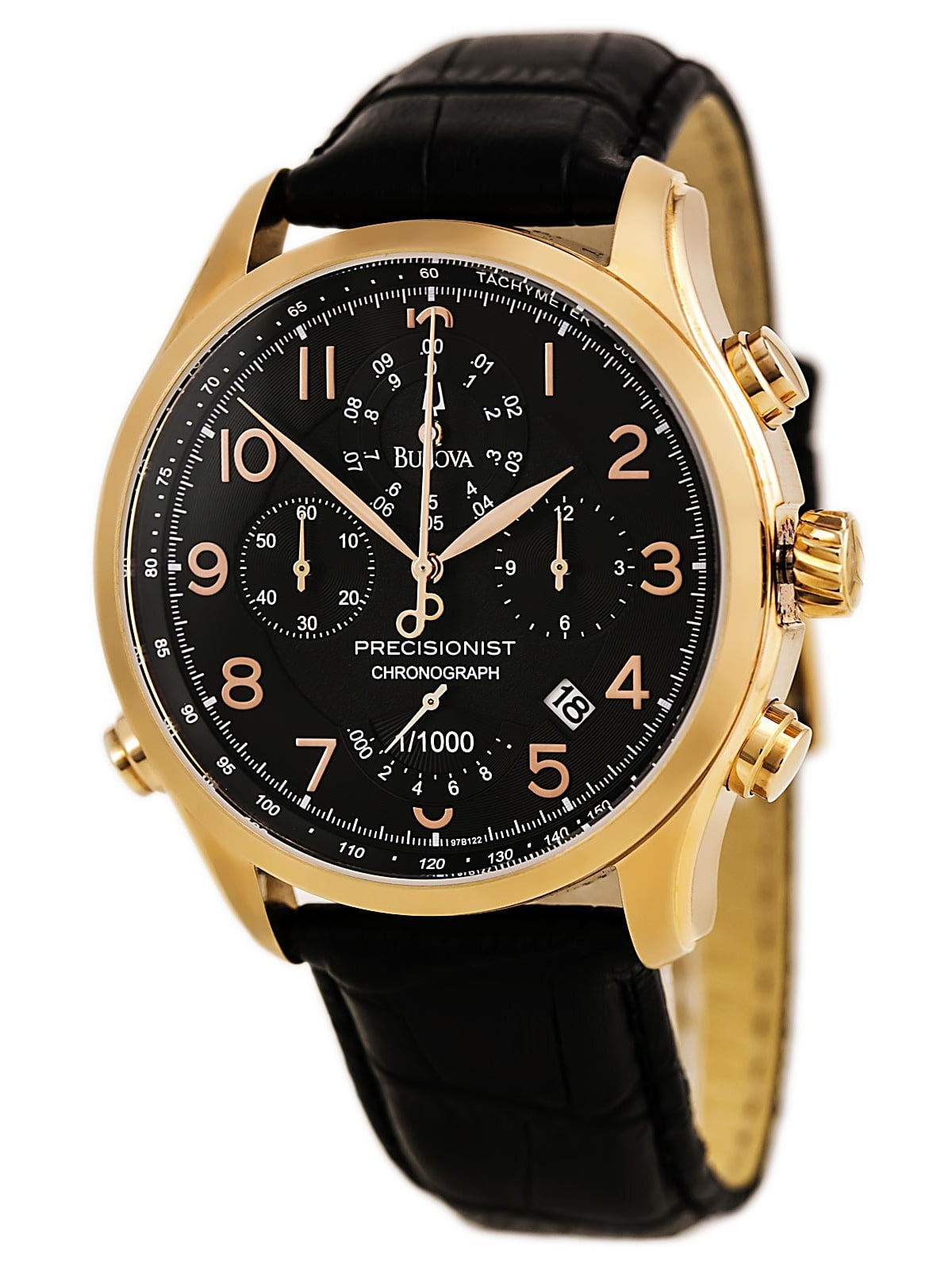 Bulova 97B122 Men's Precisionist Black Dial Leather Strap Rose
