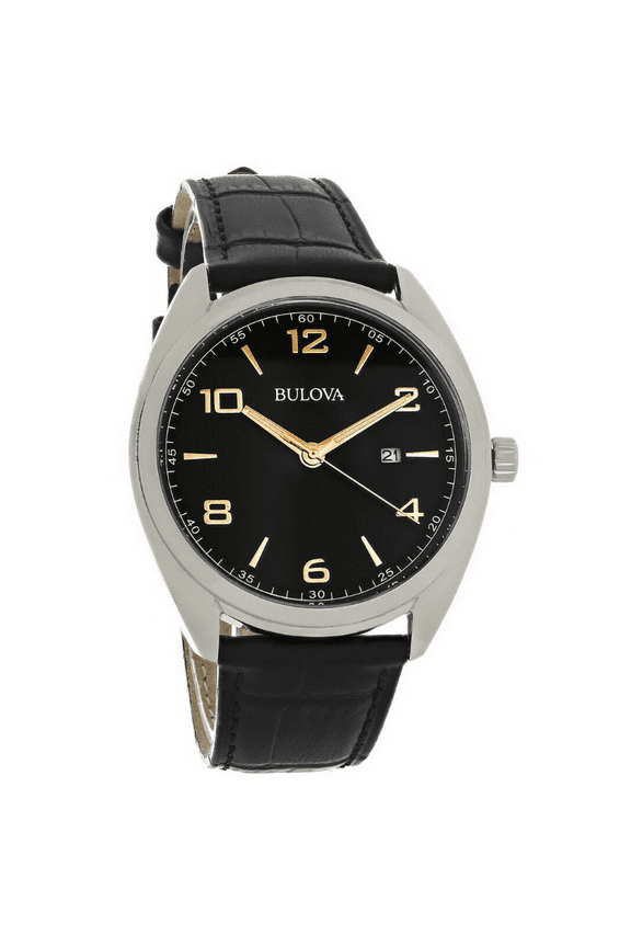 98B367 Classic Black Dial Black Leather Strap Mens Watch