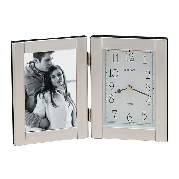 Bulova B1275 Forte II Picture Frame Clock, Brushed Aluminum
