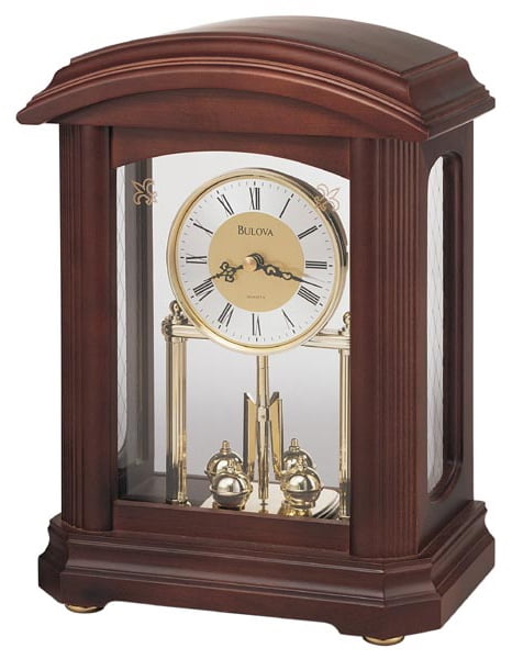 Bulova B1848 Nordale Tabletop Hardwood Mantel Desk Clock with Pendulum, Walnut