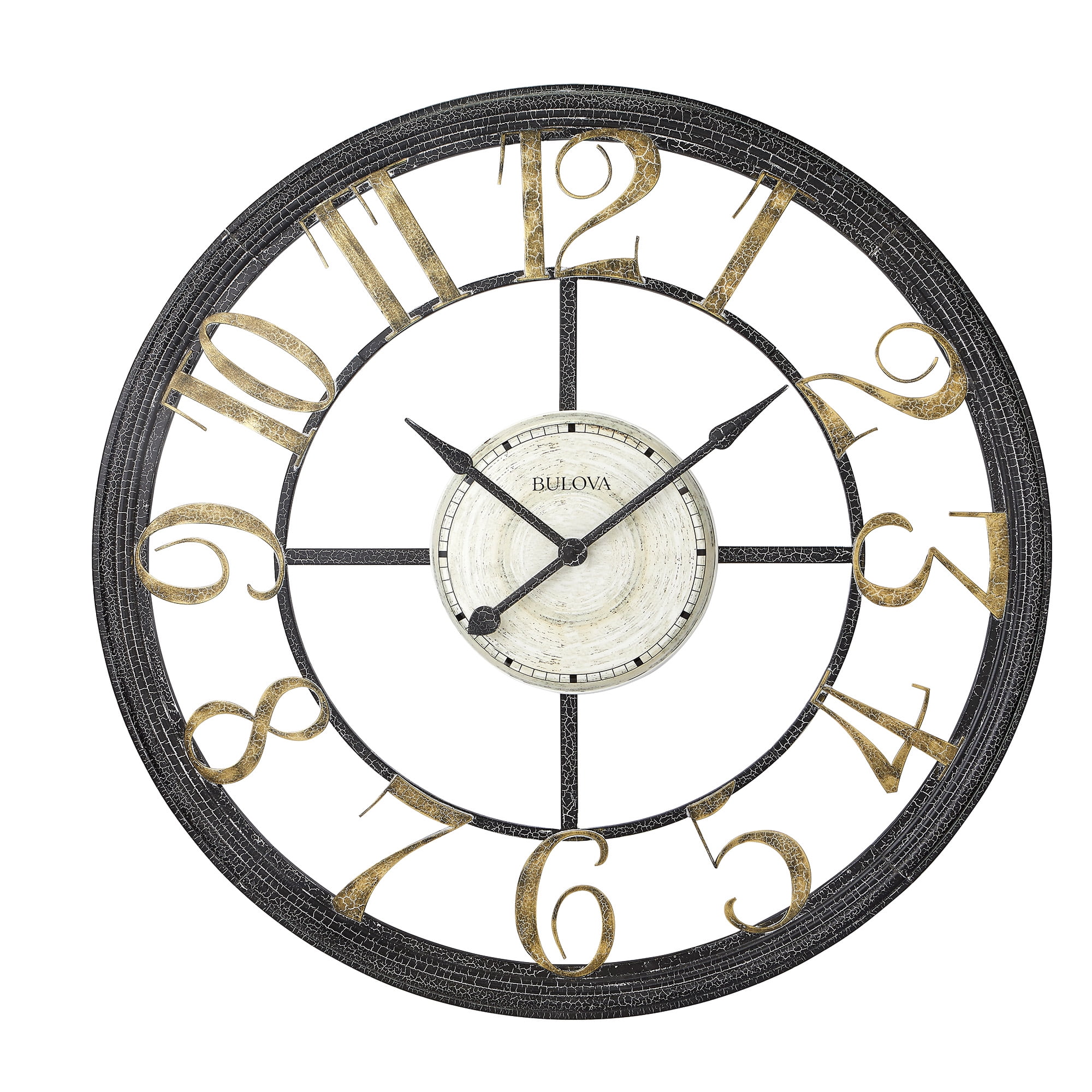 Oversized Aged Gold and Black Metal Wall Clock