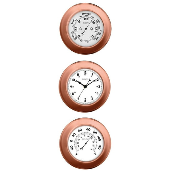 Bulova Info Station Wall Clock, Thermometer & Barometer - Copper Finish