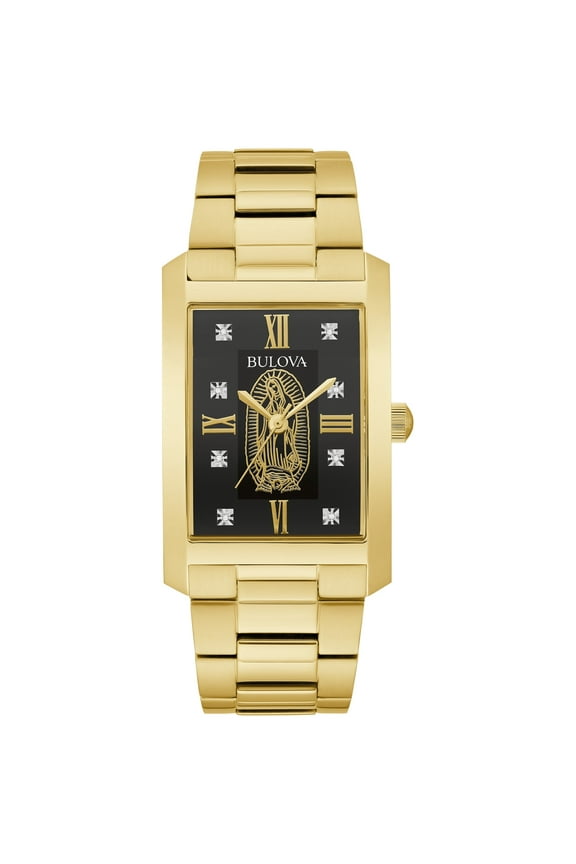 Men's Our Lady of Guadalupe Gold Stainless Steel Diamond Dial Watch - 97D137
