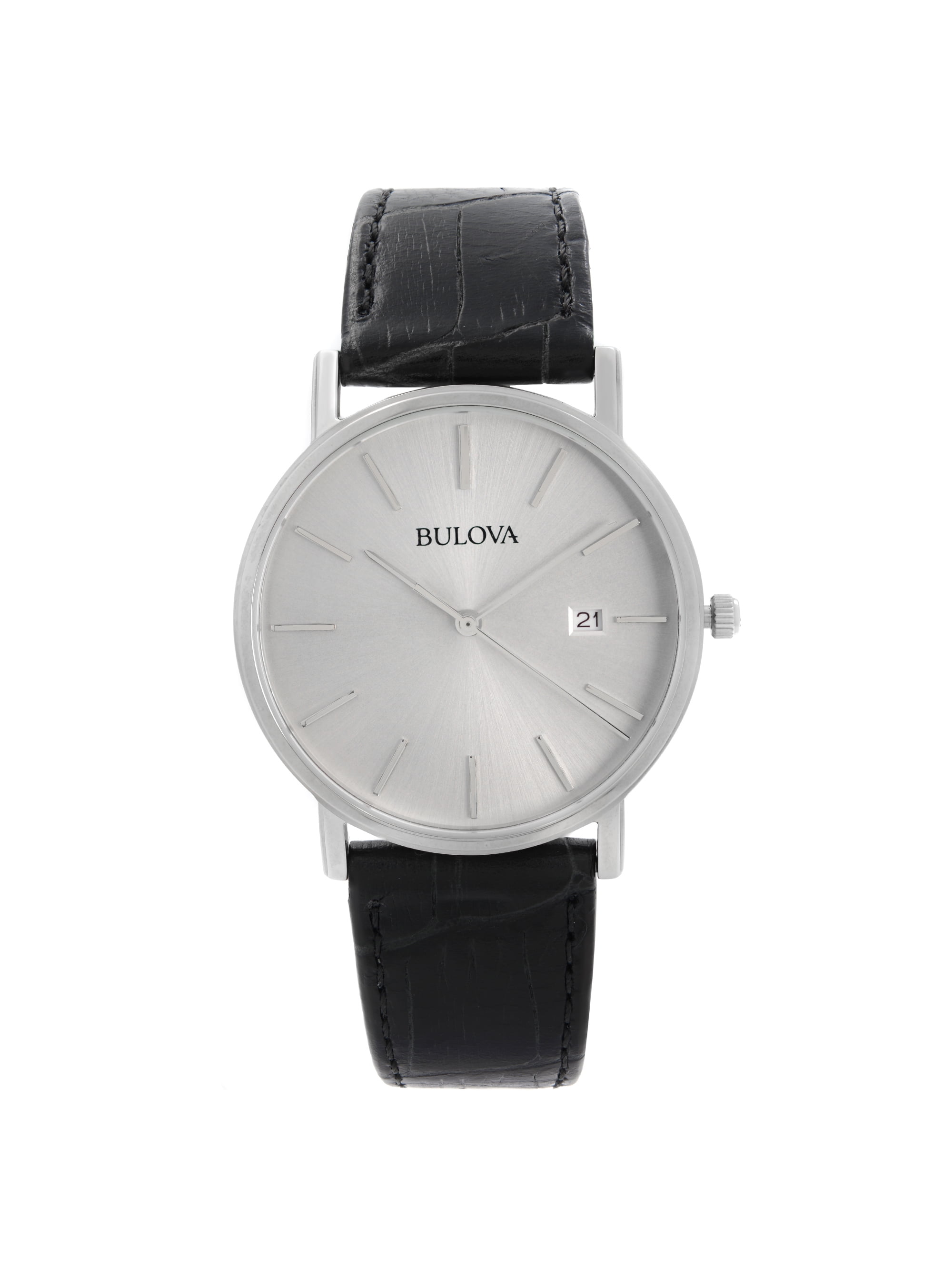 Bulova Classic Stainless Steel Silver Dial Leather Mens Quartz Watch 96B104  - Walmart.com