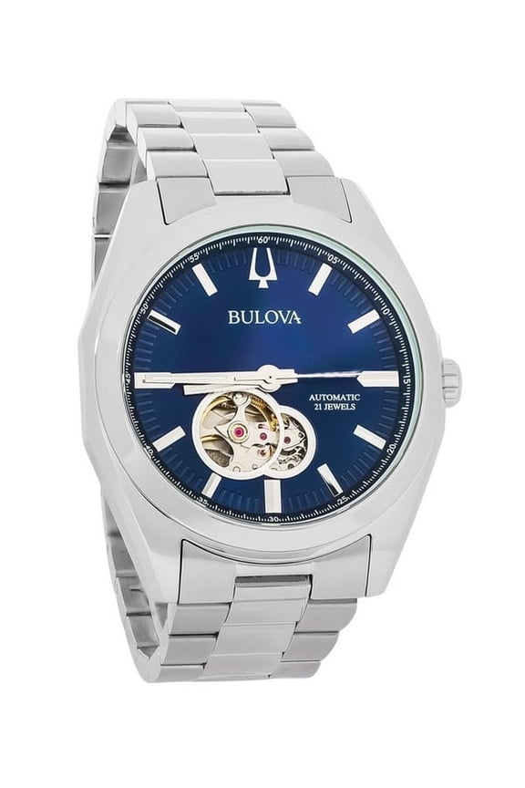 Classic Surveyor Stainless Steel Blue Open Heart Dial Automatic 96A275 Men's Watch