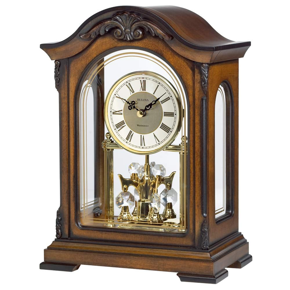 Durant Walnut Wood and Glass Revolving Pendulum Mantel Clock