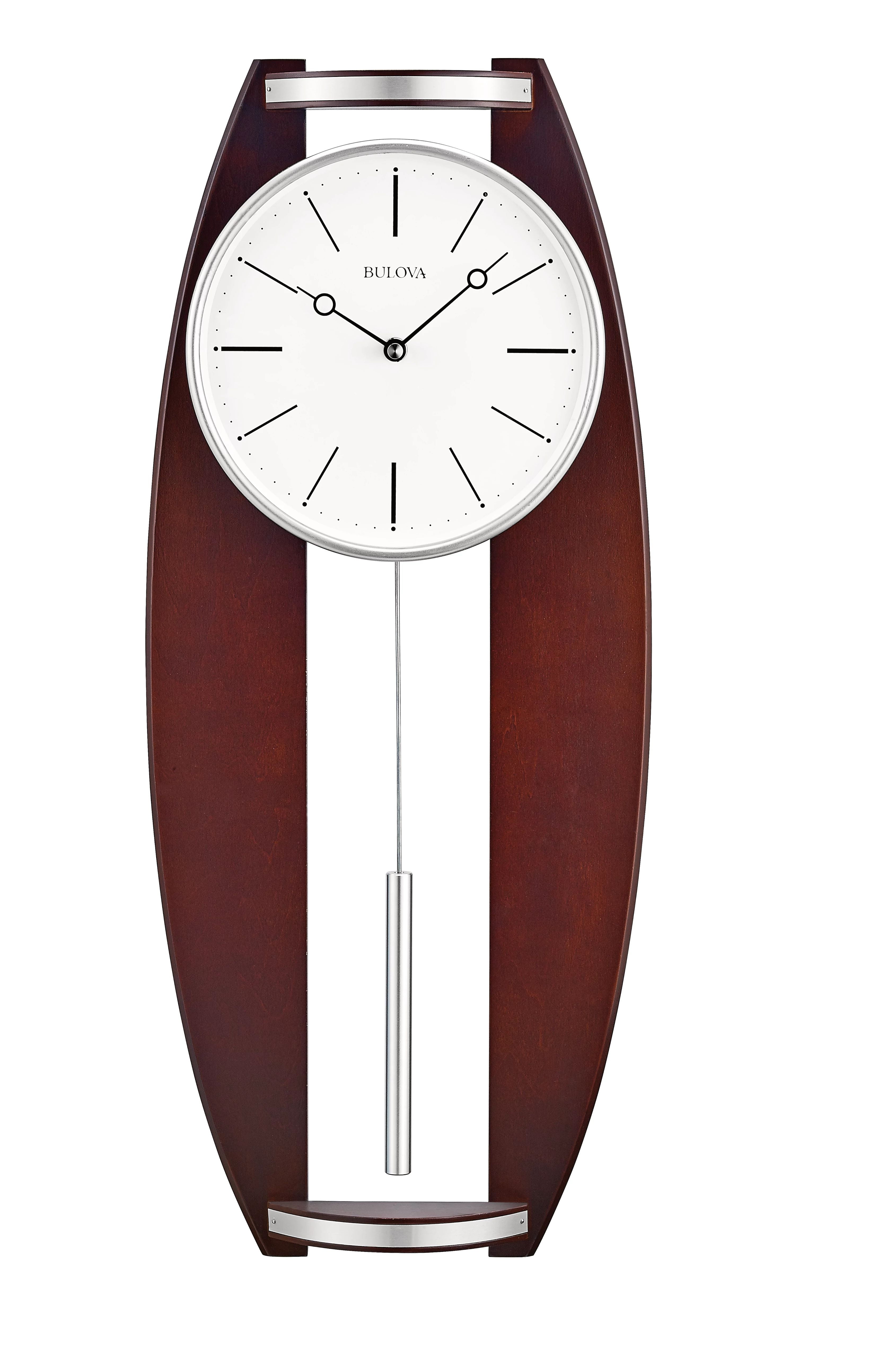 Espresso Ash Wood Oval Wall Clock with Silver Pendulum