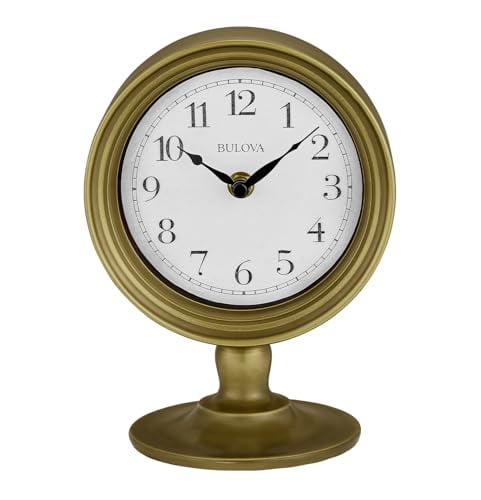 Antique Brass Metal Tabletop Silent Clock with Quartz Movement
