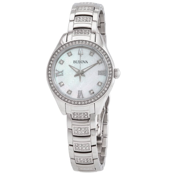 Bulova Women's Crystal Stainless Steel MOP Dial Quartz Watch 96L311