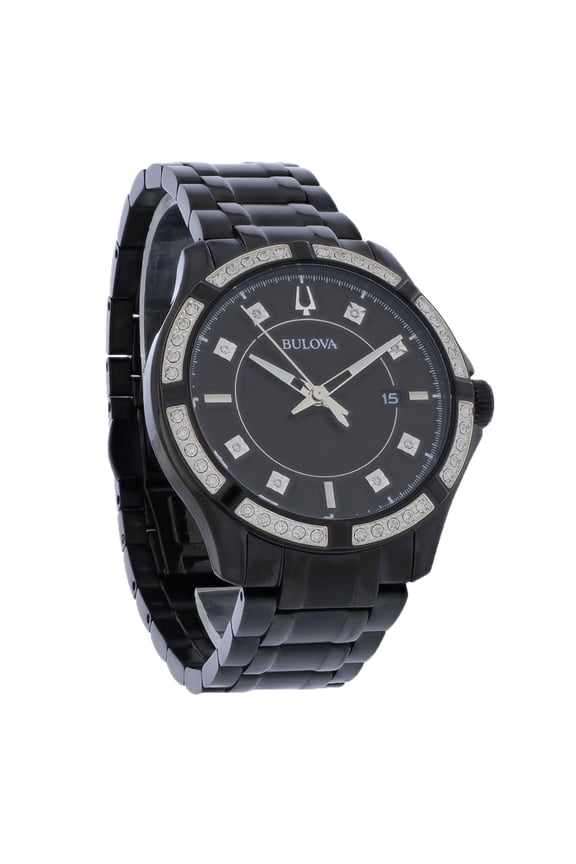 Diamond Men's Black IP Stainless Steel Black Dial Watch 98E116
