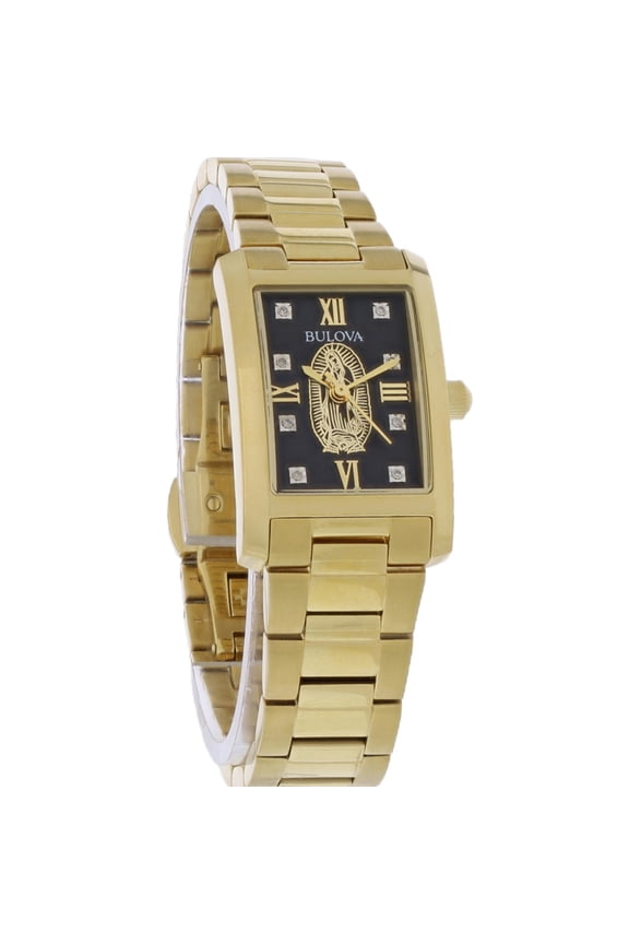 Diamond Women's Gold Tone PVD Stainless Black Dial Quartz Watch 97P169