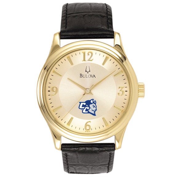 Bulova Gold Central Connecticut State Blue Devils Stainless Steel Watch with Leather Band