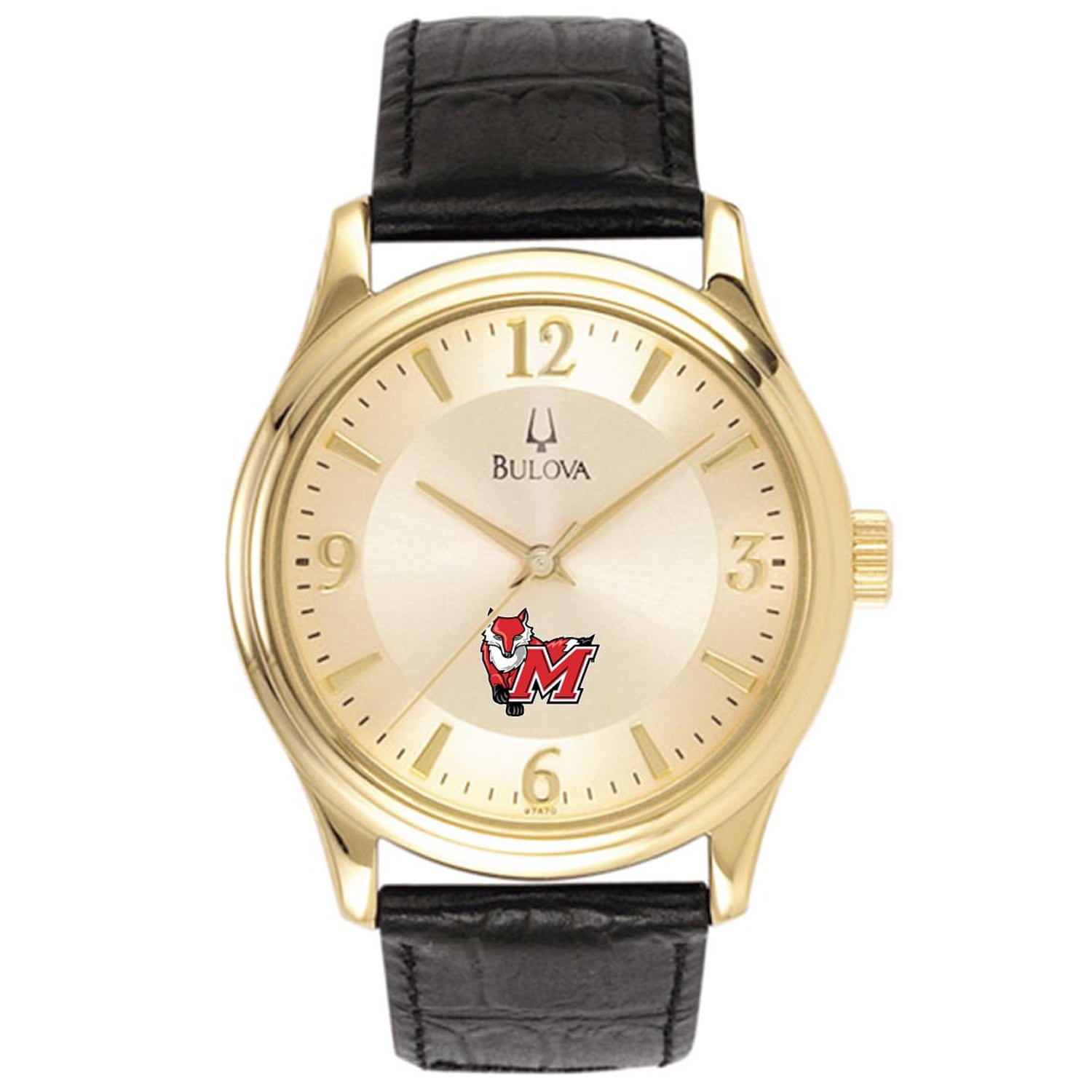 BULOVA Gold Marist Red Foxes Stainless Steel Watch with Leather Band