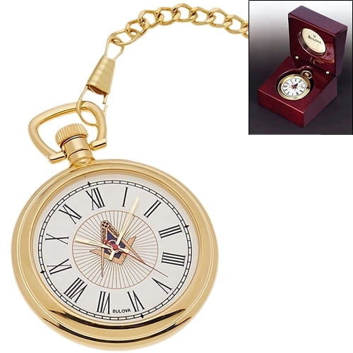 Bulova Gold Tone Masonic Pocket Watch and Matching Chain - Walmart.com