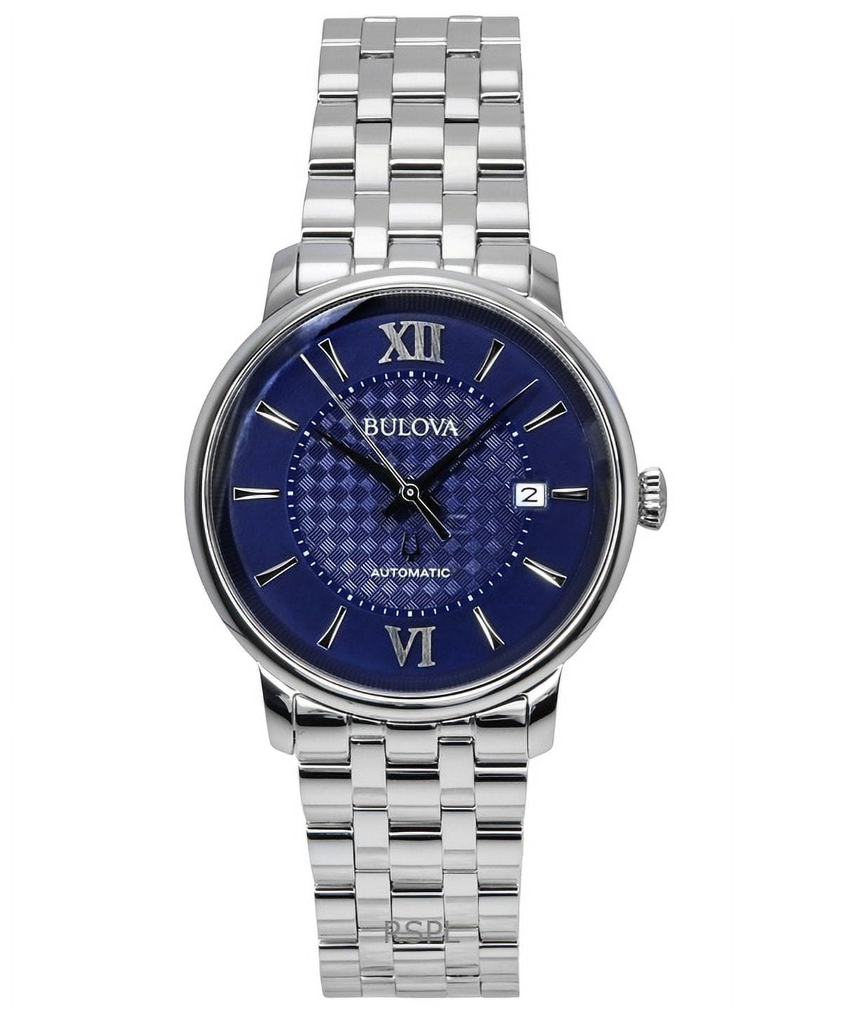 Bulova Hudson Stainless Steel Blue Dial Automatic 96B447 Men's Watch ...