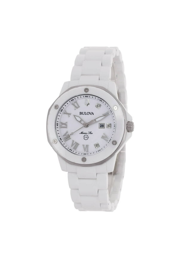 Marine Star Diamond Women's White Ceramic Quartz Watch 98P222