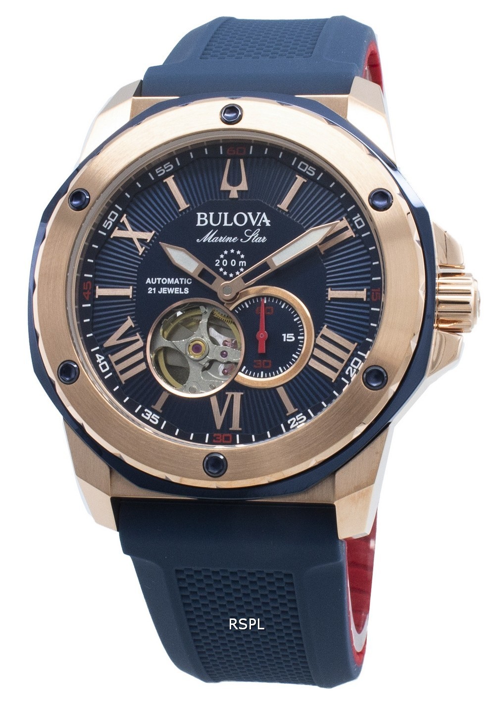 Bulova Marine Star Uomo – Orologio Automatico Con Cassa In Acciaio Oro Rosa E Cinturino Silicone – Modello 98A227