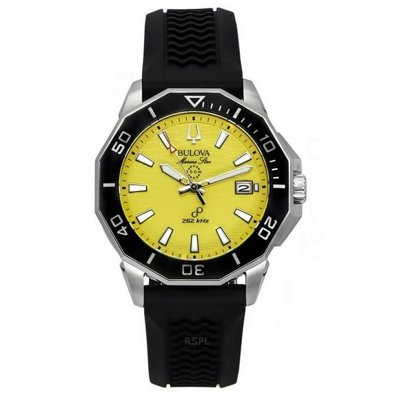 Bulova Marine Star Black Silicone Strap Yellow Dial Precisionist Quartz Diver's 200M 96B431 Men's Watch