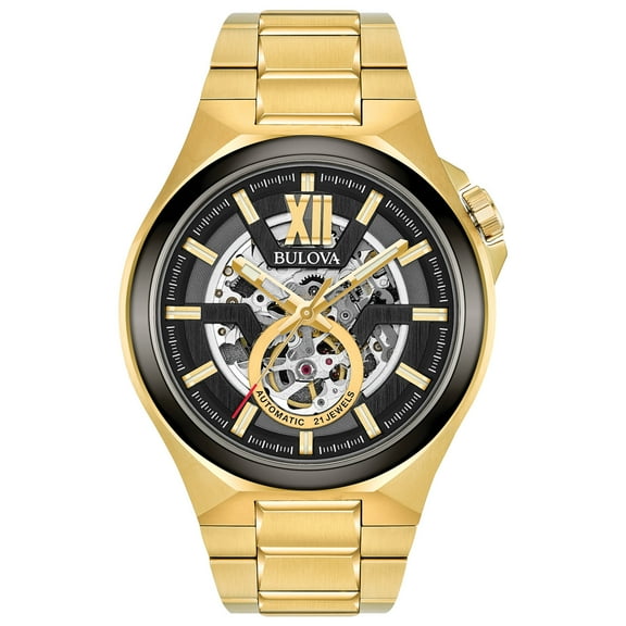 Bulova Men's Automatic Black and Gold/Gold-Tone Stainless Steel Watch 98A178