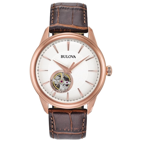 Bulova Men's Automatic Brown Leather Strap Watch - 97A133