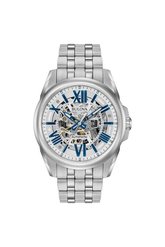 Men's Automatic Silver Skeleton Dial Stainless Steel Bracelet Watch 96A187