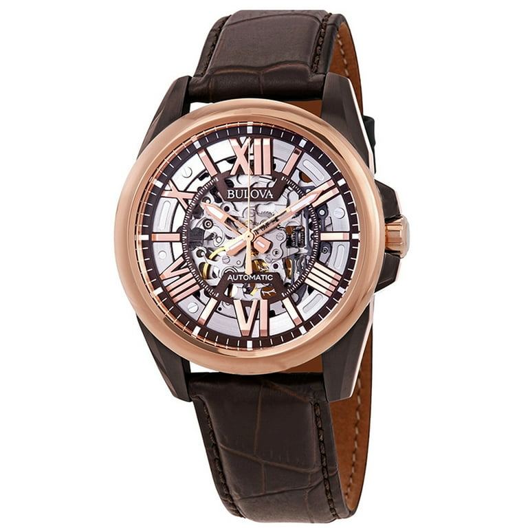 Bulova men's stainless store steel automatic skeleton watch