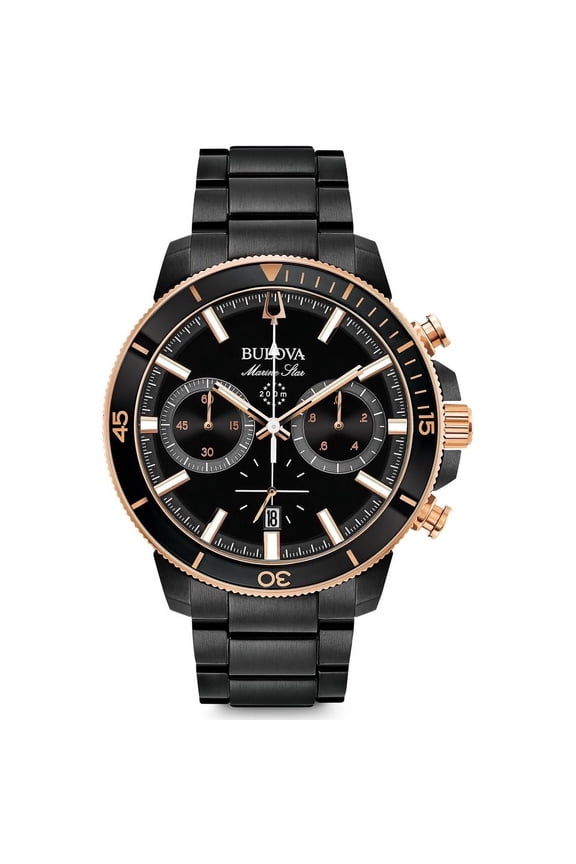 Men's Black IP Marine Star Chronograph Watch 98B302 45mm