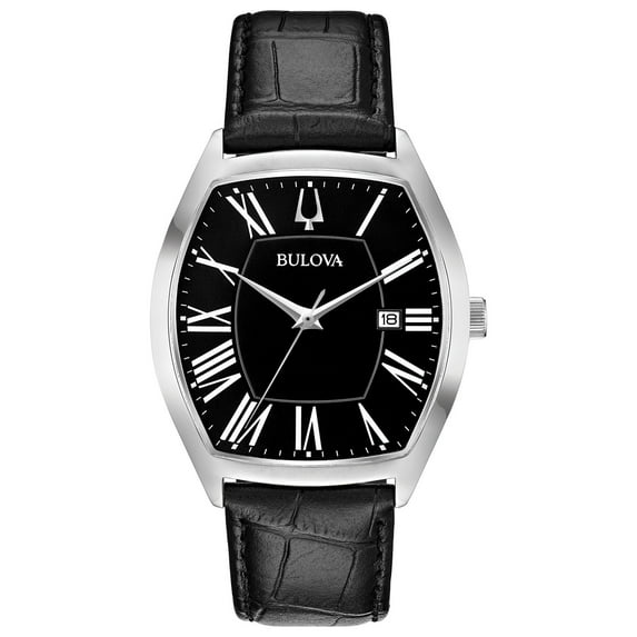 Bulova Men's Black Leather Strap Watch