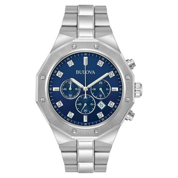 Bulova Men's Chronograph Diamond Accent Stainless Steel Watch 44mm 96D138