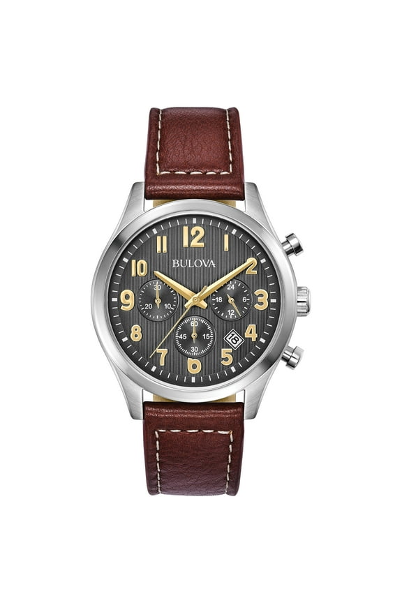 Men's Chronograph Grey Dial Brown Leather Strap Watch