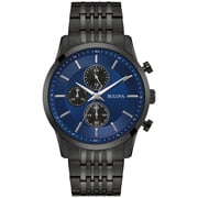 Bulova Mens Classic Black Ion-Plated Stainless Steel Blue Chronograph Dial Bracelet Watch - 98A300