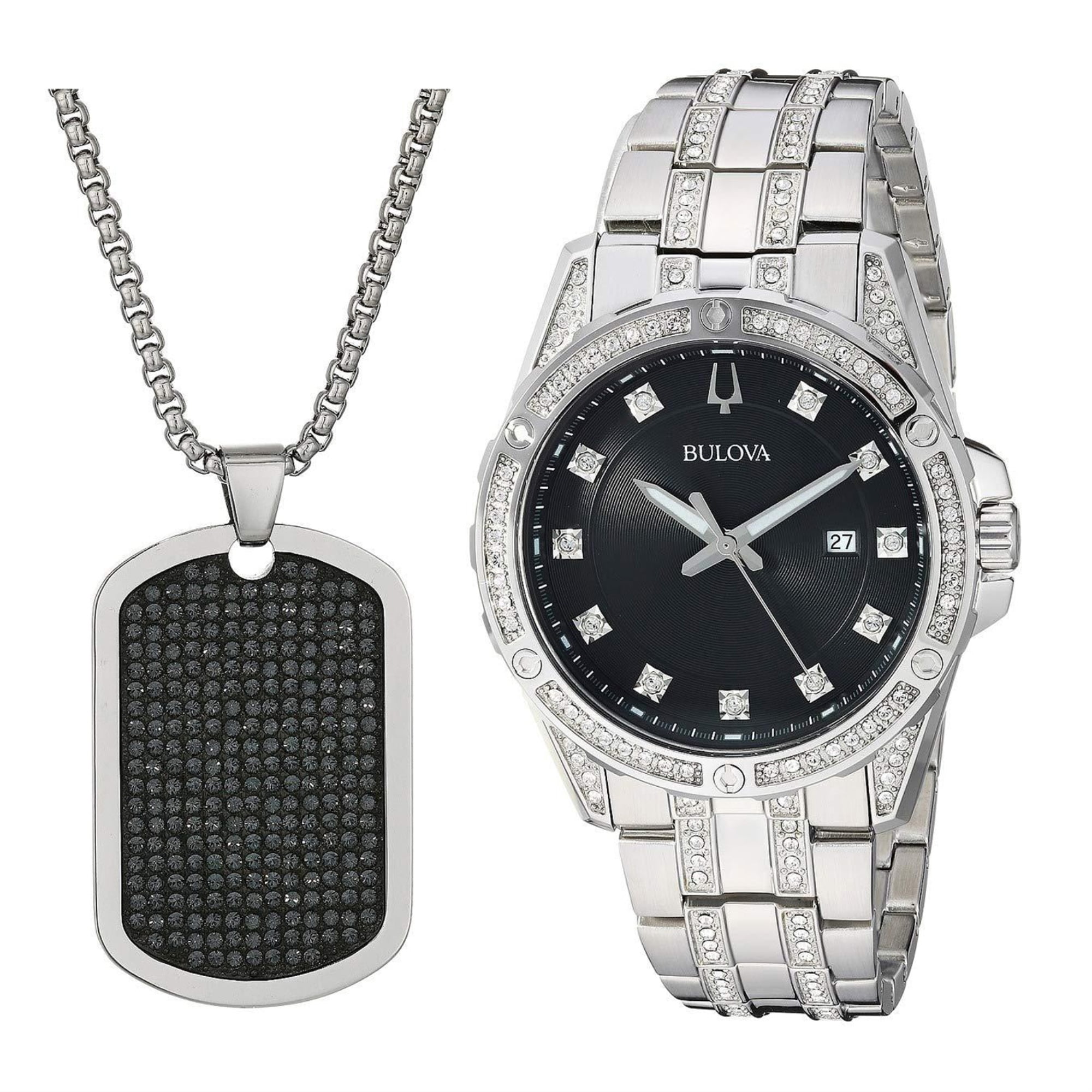 BULOVA -Gold and Diamond Chain & Watch Gift Set. Bulova Surveyor Womens Diamond Watch with Blue Dial and  main image 2