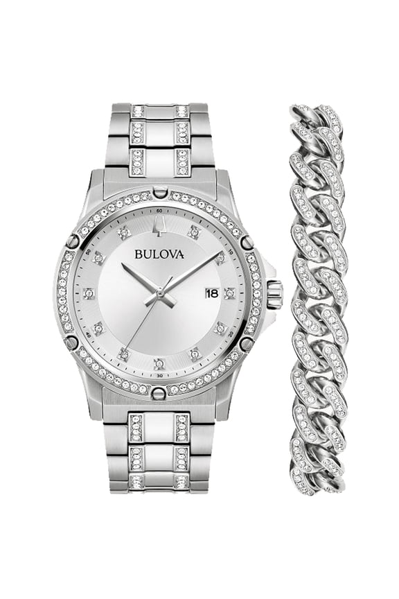 Men's Crystal Box Set Silver Dial Watch - 96K114