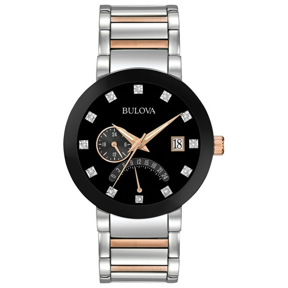 Bulova Men's Diamonds Black Dial Two Tone Bracelet Watch 98D129
