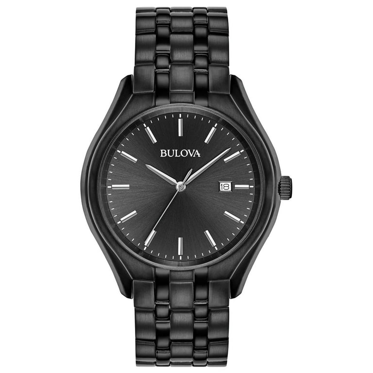 Bulova men's black stainless steel clearance watch