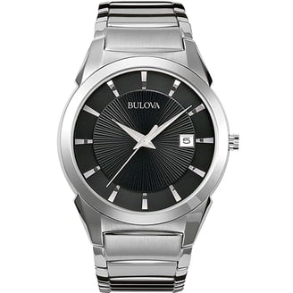 96B259 Men's Precisionist Black Dial Black Leather Strap