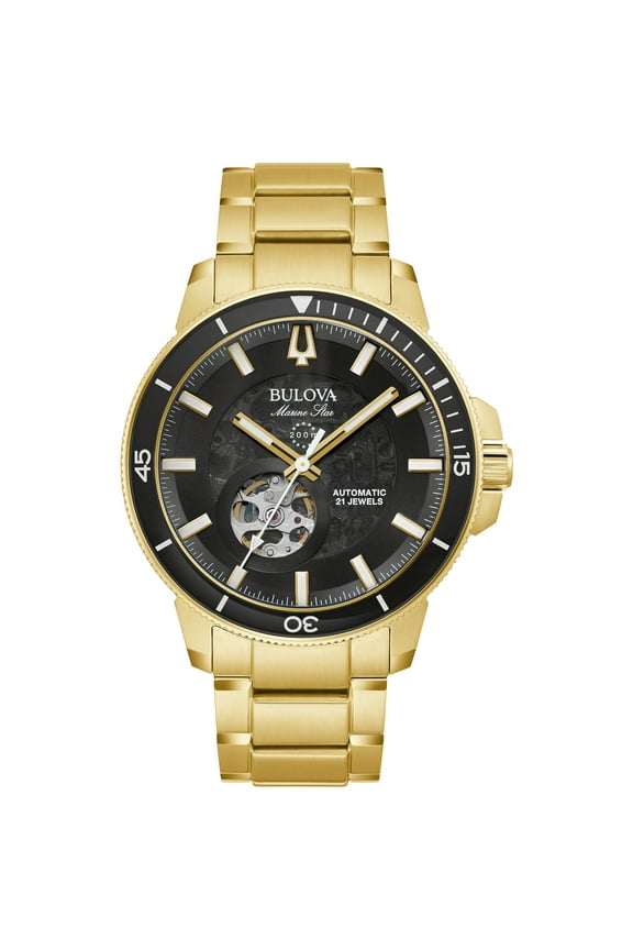 Men's Gold-Tone Automatic Movement Stainless Steel Bracelet Marine Star Watch 97A174