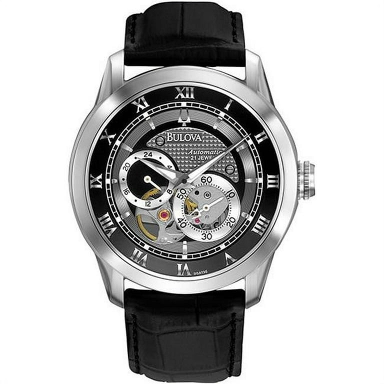 Bulova Men s Leather Strap Automatic Skeleton Watch