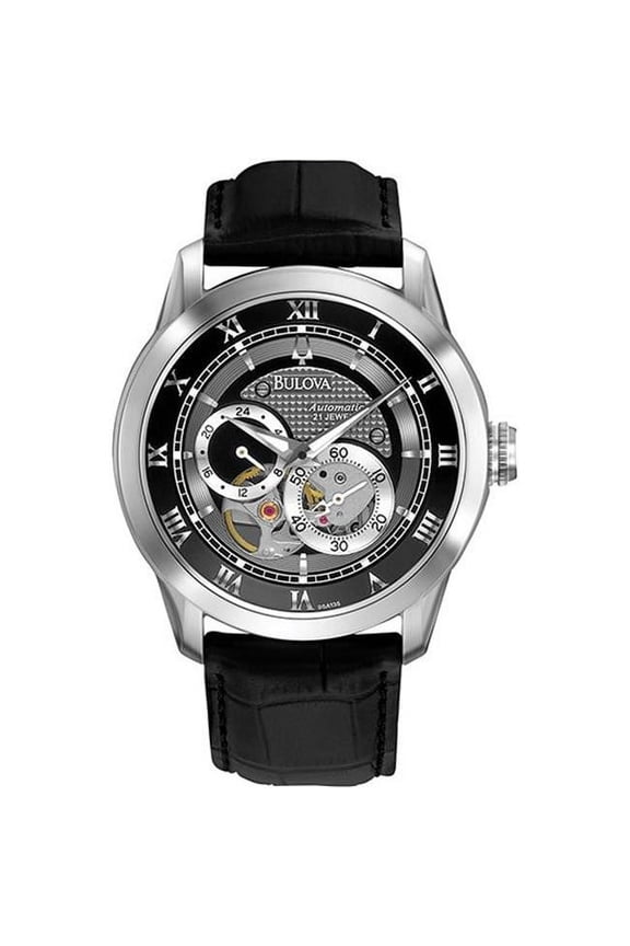 Men's Leather Strap Automatic Skeleton Watch