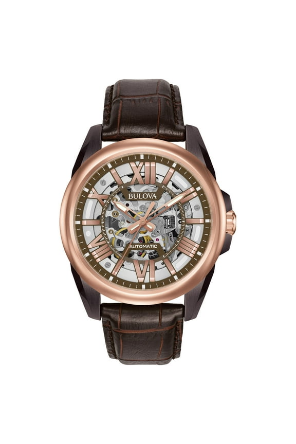 Men's Leather Strap Automatic Skeleton Watch