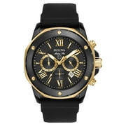 Bulova Mens Marine Star - Black IP Stainless - Gold-Tone - Black Strap - Date