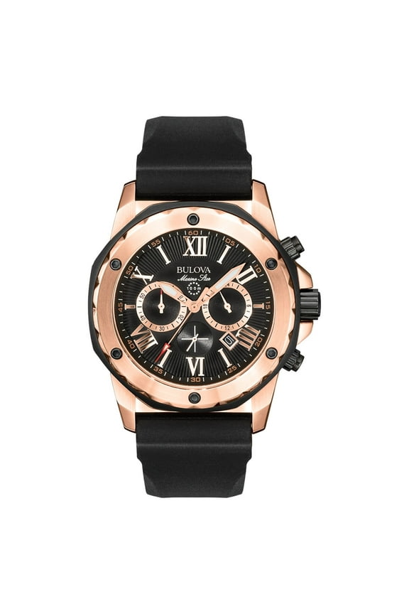 Bulova Men's Marine Star Black Rubber Quartz Watch 98B104