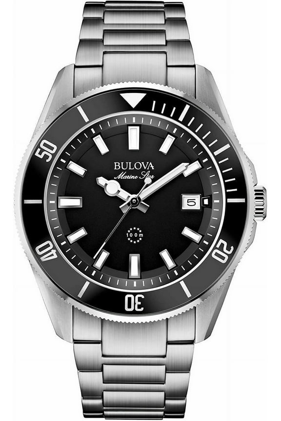 Bulova Men's Marine Star 'Series B' Stainless Steel 3-Hand Calendar Quartz Watch, Black Dial Style: 98B203