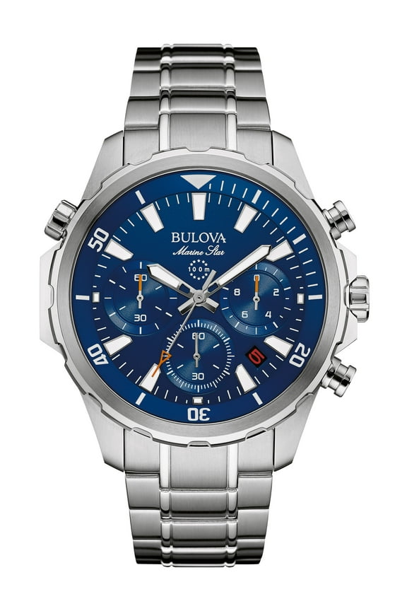 Men's Marine Star Blue Dial Stainless Steel Bracelet Chronograph Watch 96B256