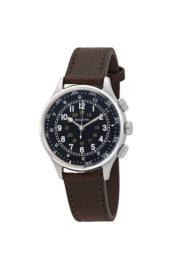 Men's Military Automatic Brown Leather Strap Watch 96A245