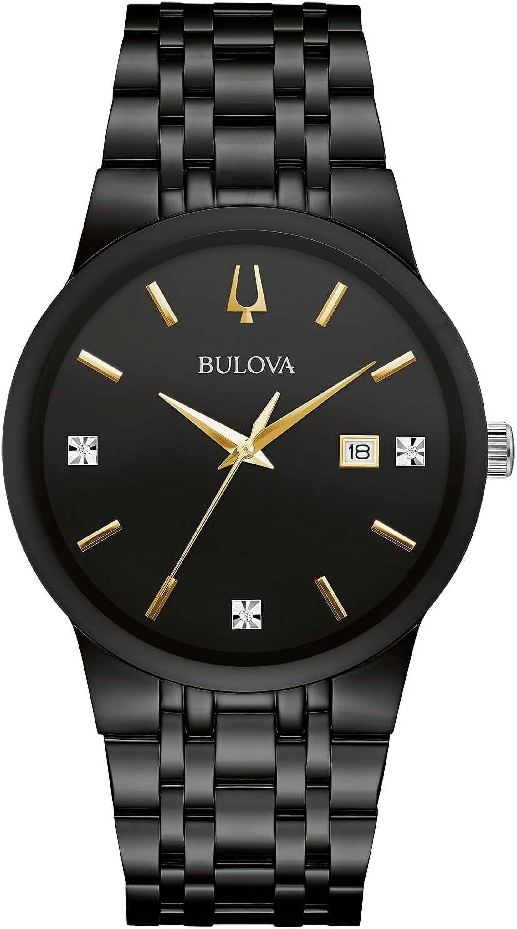 Bulova Men's Modern Black Stainless Steel Diamond Accent