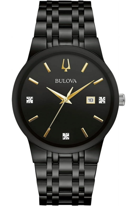 Men's Modern Black Stainless Steel Diamond Accent Watch - 98D166